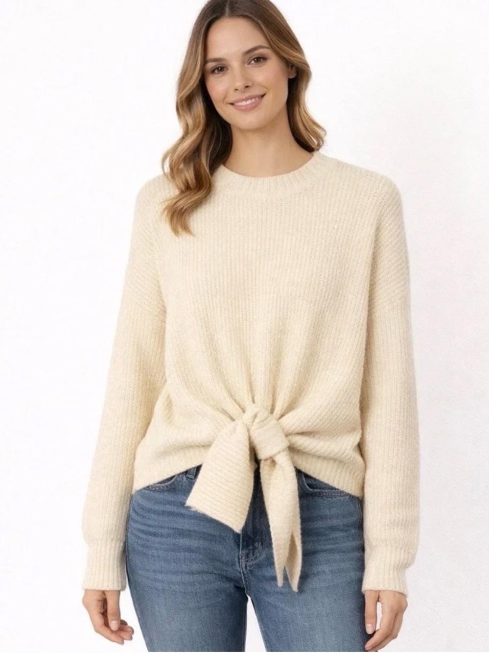 Petal & Pup | Butter Yellow Front Tie Sweater, S